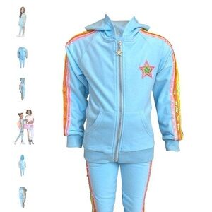 Lola + The Boys Baby Blue Rainbow Sequin Hoodie